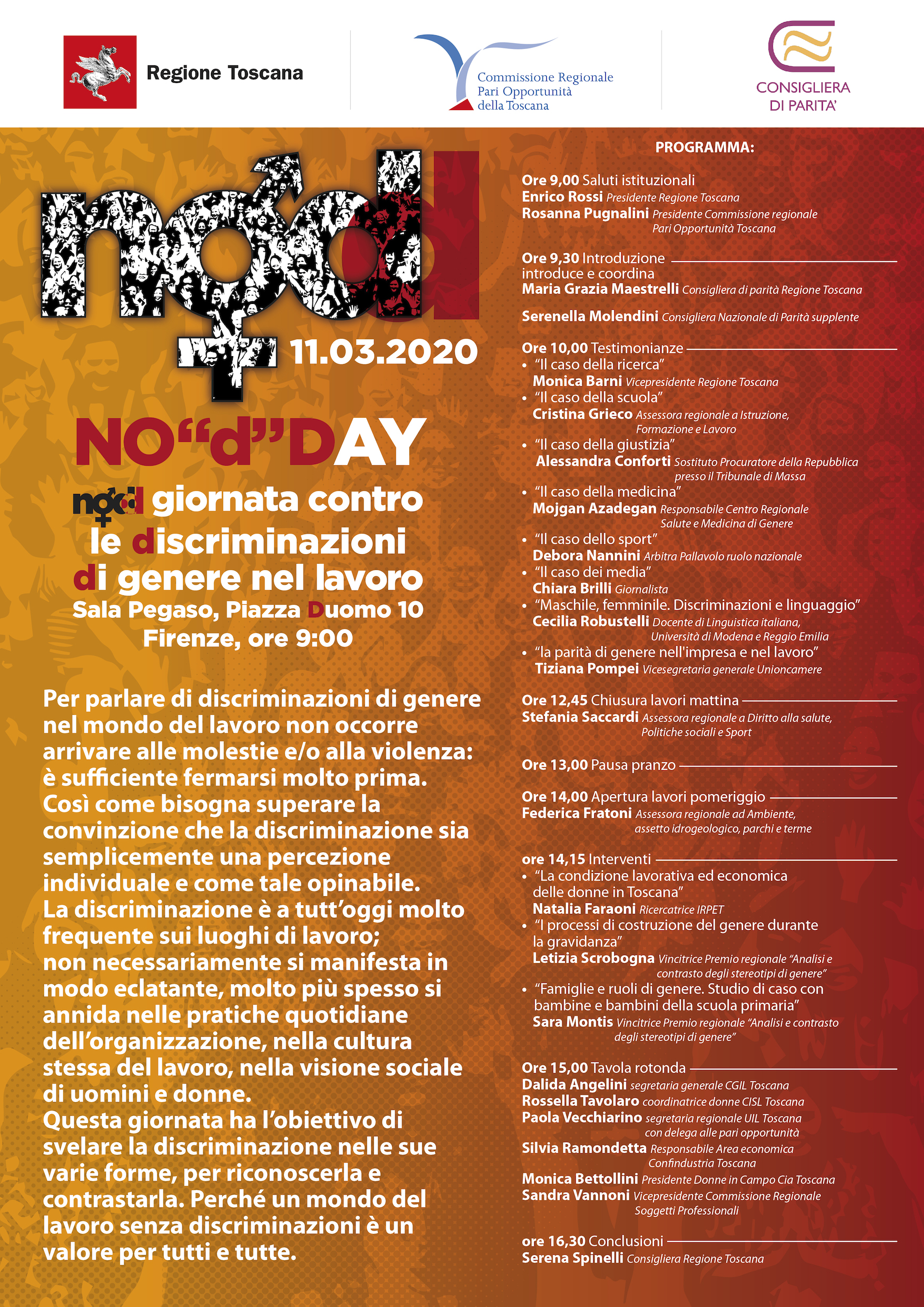 11/3 ore 9 - Reg. Toscana | NO "d" Day - Giornata contro le discriminazioni di genere nel lavoro