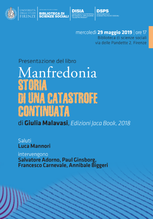 Presentazione del libro "Manfredonia" di G. Malavasi - Merc. 29/5 @ Biblioteca Sc. Sociali FIRENZE