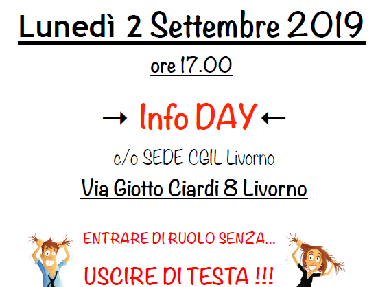 InfoDAY docenti - Lunedì 2 settembre @CGIL Livorno - Via G. Ciardi 8 (LI)