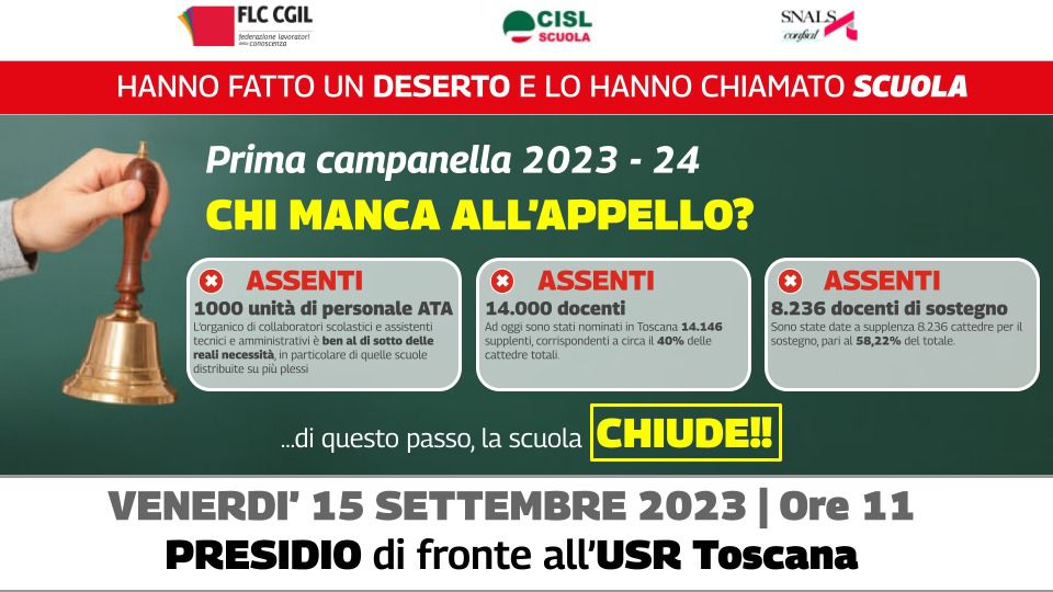 Prima campanella 2023-24: il 15 presidio all'USR Toscana
