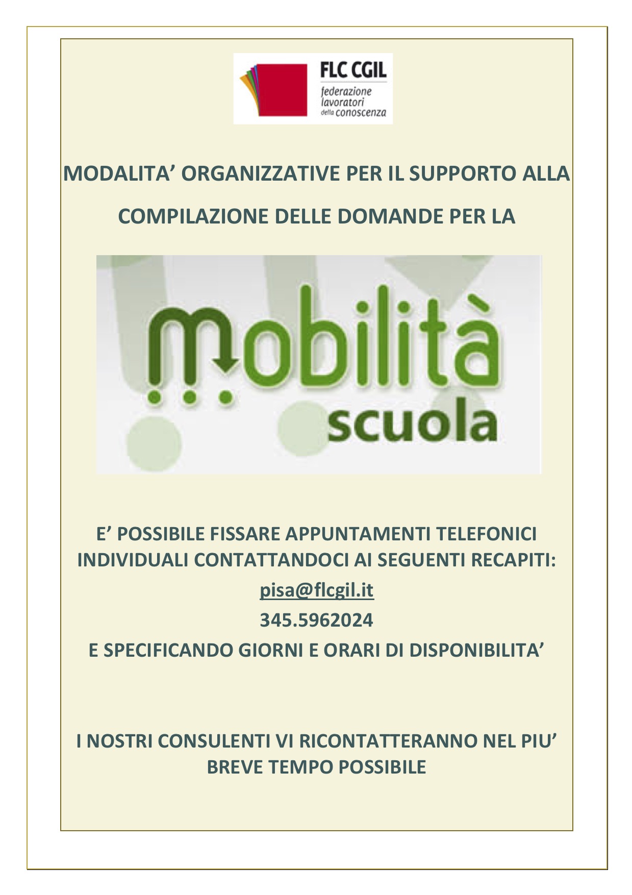 Mobilità scuola: la FLC di Pisa c'è!