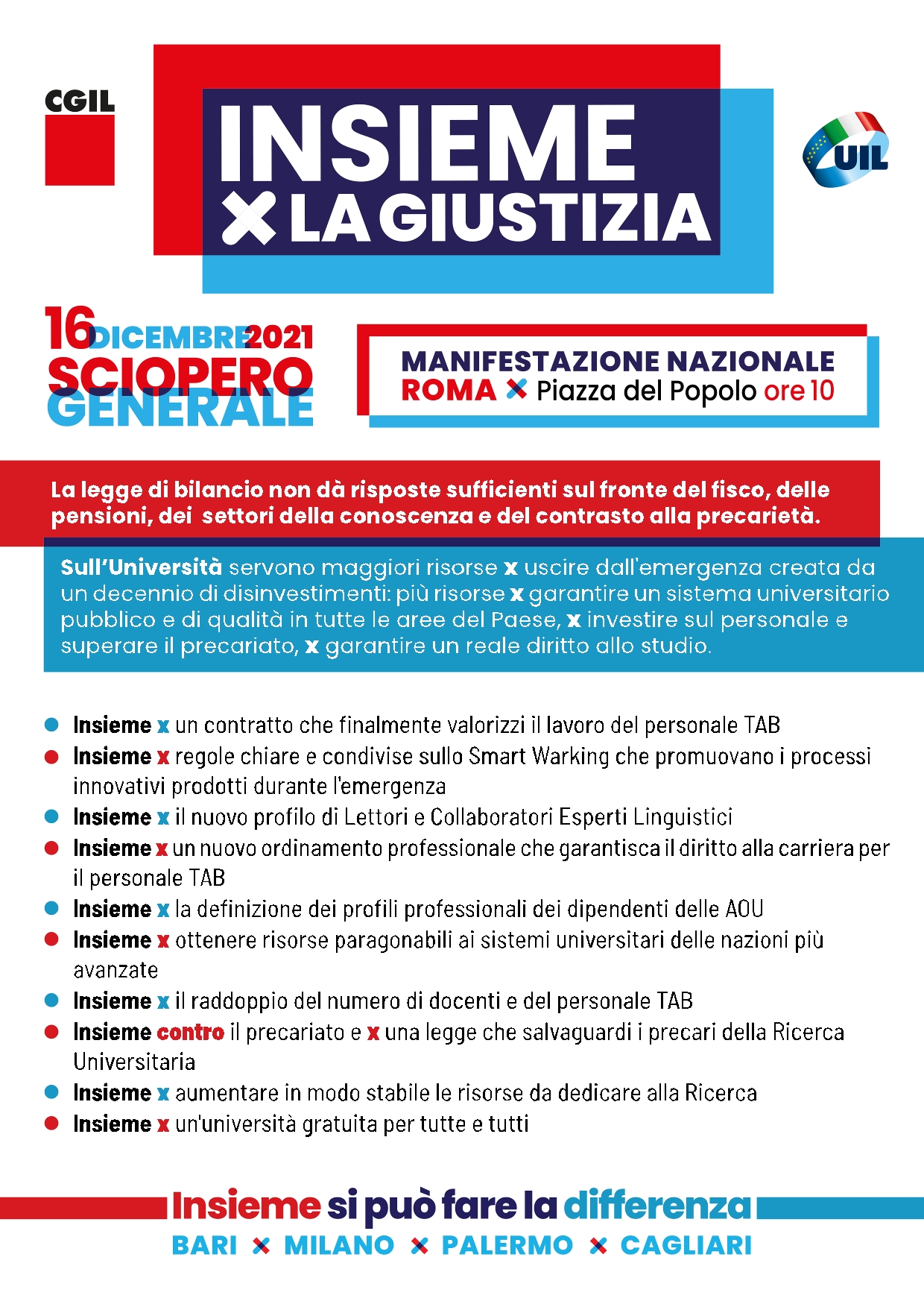 16 dicembre, sciopero generale. Insieme per la giustizia e per riformare il Paese