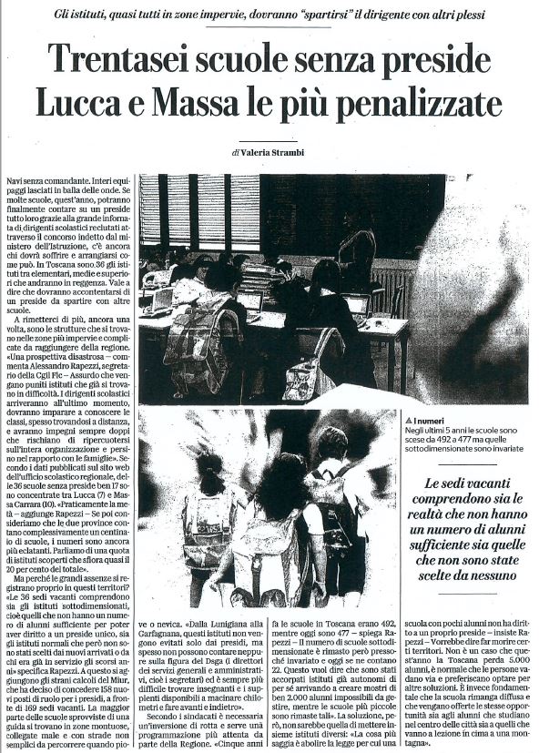 Trentasei scuole senza preside - Lucca e Massa le più penalizzate