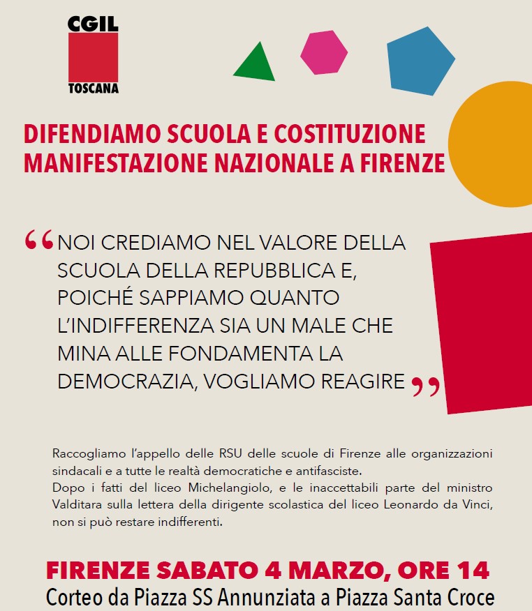 Sab. 4 marzo h. 14 | P.zza Ss.ma Annunziata FI - Contro ogni fascismo MANIFESTAZIONE A DIFESA DI SCUOLA E COSTITUZIONE