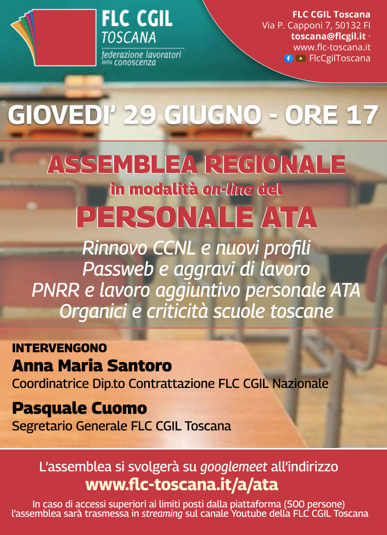 Giov. 29/6 h 17 | Personale ATA - Assemblea sindacale regionale on line