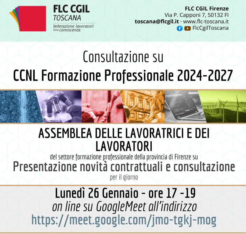 Lun. 29/1 - Assemblea del Settore Formaz. Professionale della Toscana