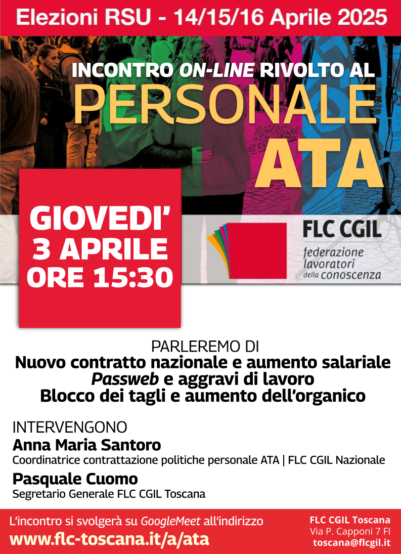 Giov. 3/4 h 15.30 | Incontro on-line per il personale ATA