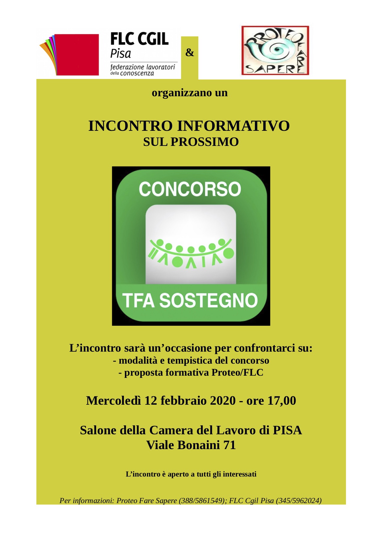 La FLC di Pisa incontra gli interessati al prossimo TFA sostegno