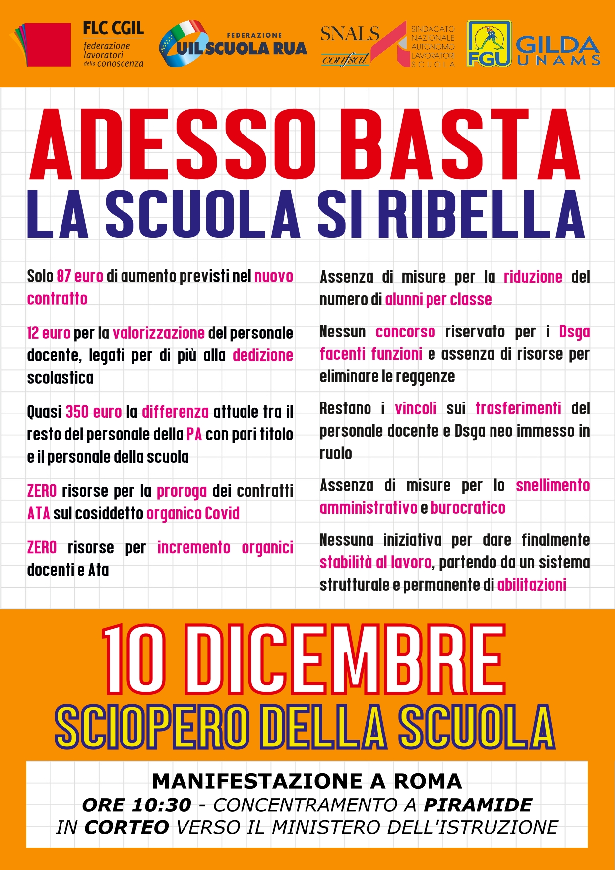 Ora basta. La scuola si ribella! Sciopero, 10 dicembre 2021